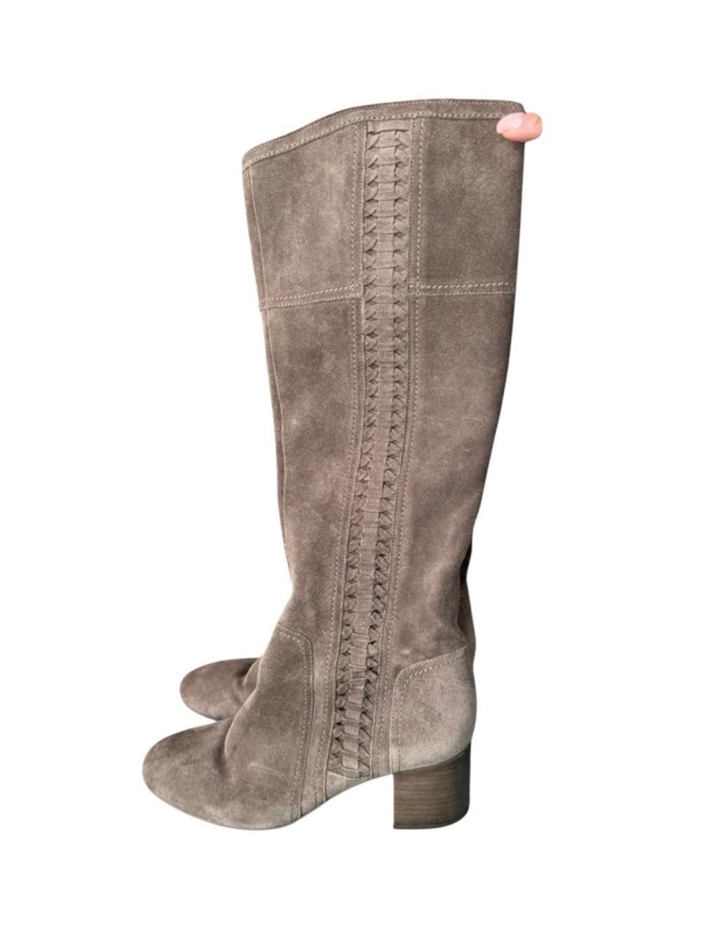 Franco Sarto Knee-High Suede Block Heel Boots in Taupe - Size 8